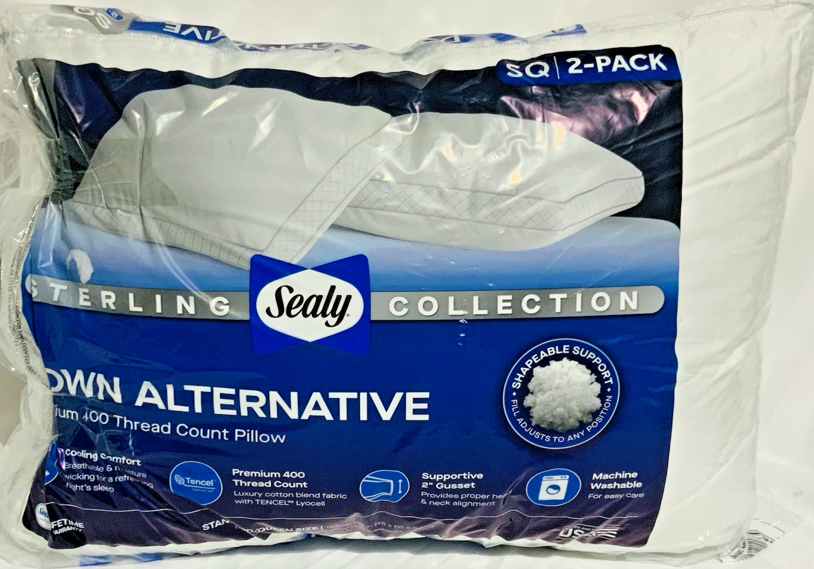 Sealy Sterling Down Alternative 400 Thread Count Pillow, Standard/Queen (2 Pack)