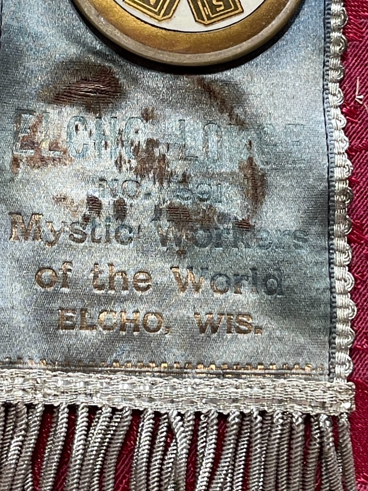 Mystic Workers of the World Elcho Wisconsin Celluloid Medal Award Funeral