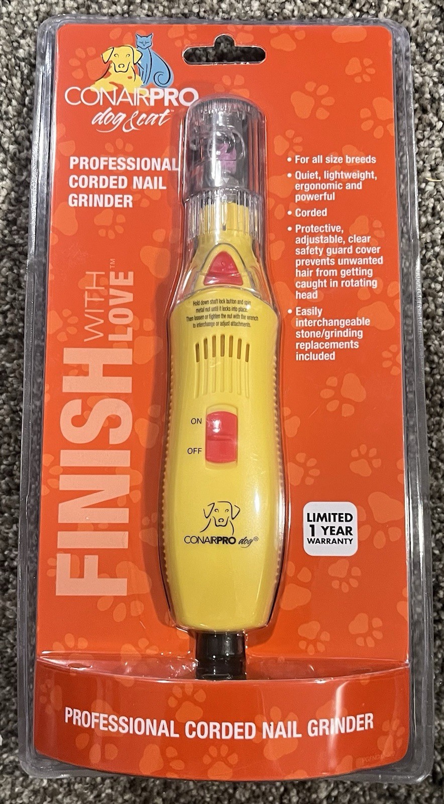 CONAIR PRO Dog & Cat Professional Corded Nail Grinder (PGFNG) - BRAND NEW