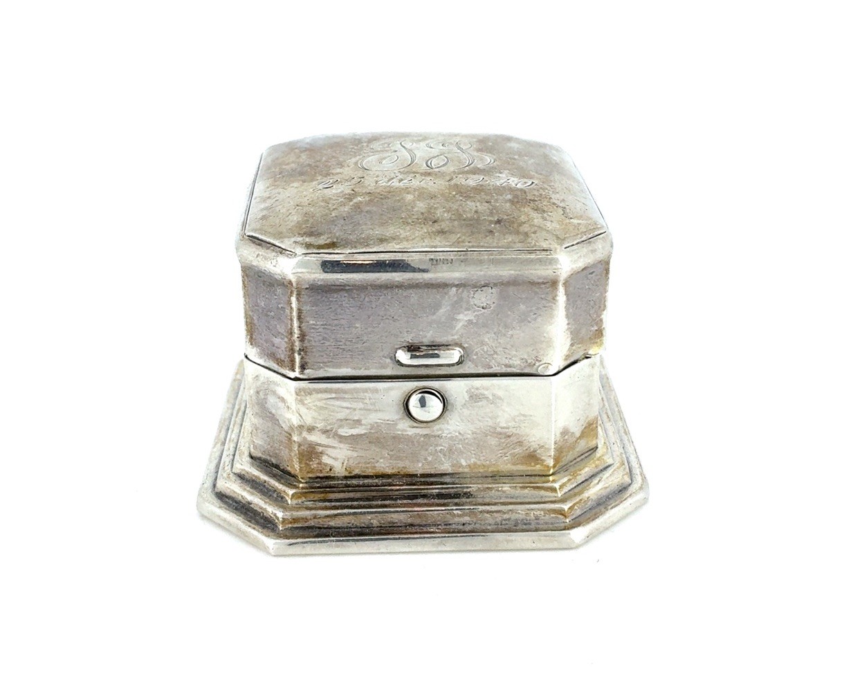 Vintage Birks Sterling Silver Presentation Ring Box With Black Velvet - Monogram