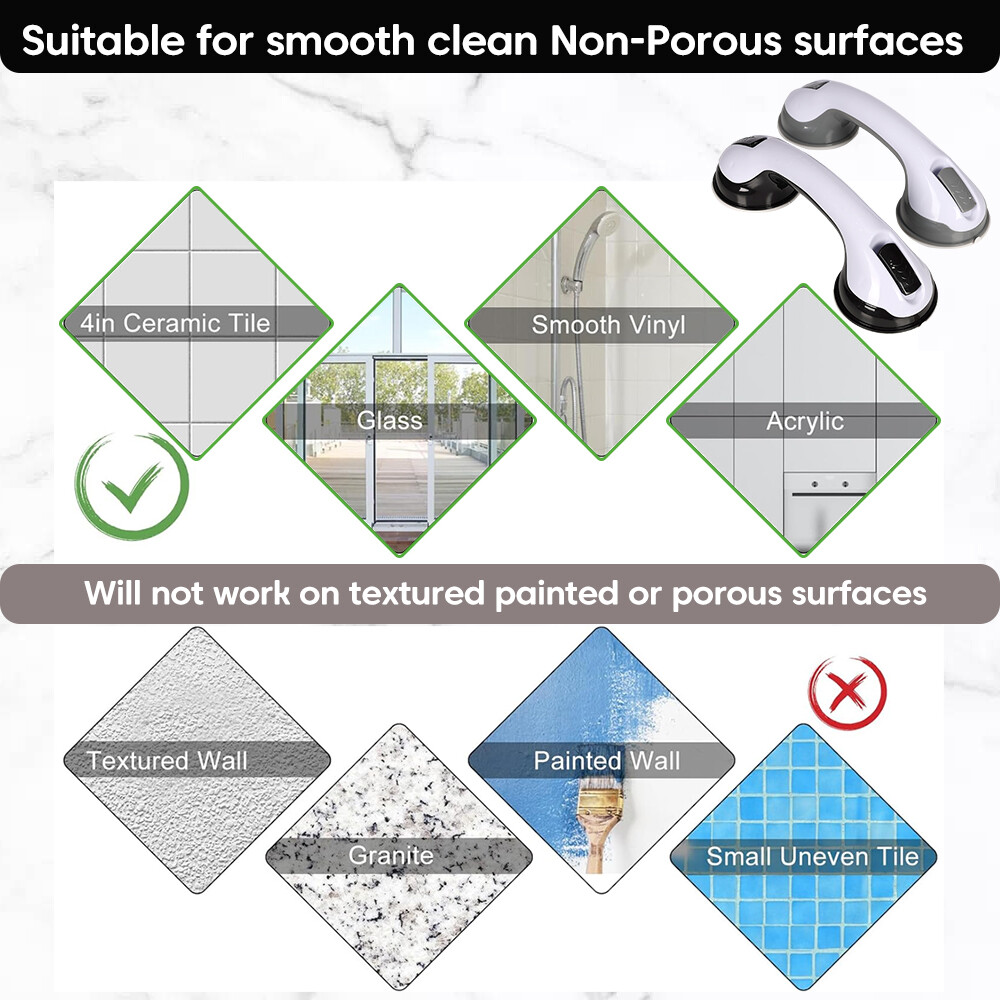 2Pack Shower Grab Bar 12" Showers Suction Bar Handle Bathroom Safety Grip Handle