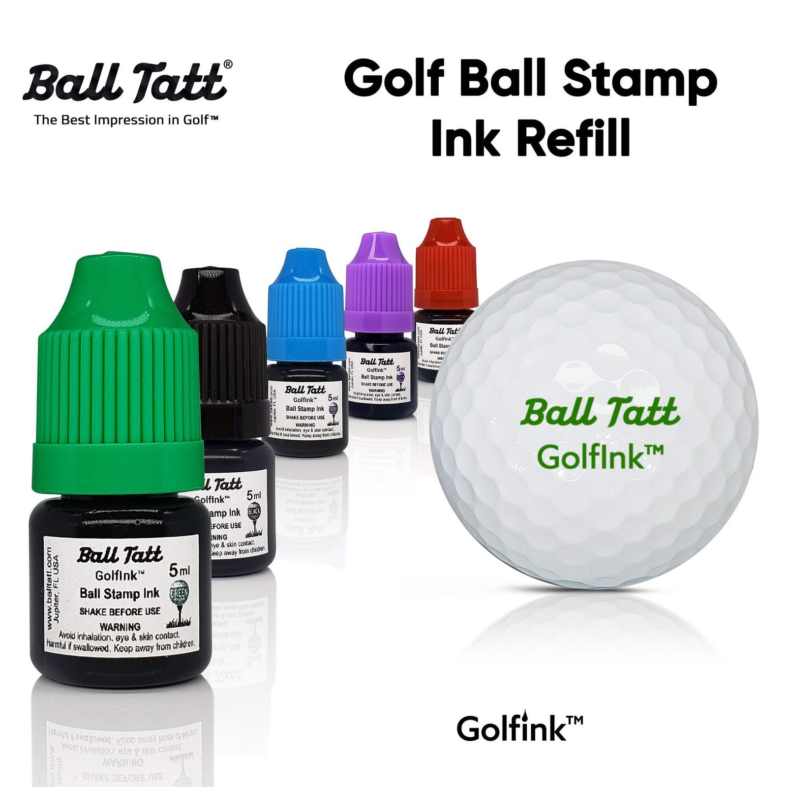 Ball Tatt GolfInk™ Golf Ball Stamp Ink Refill, Indelible, Waterproof, Quick-Dry.