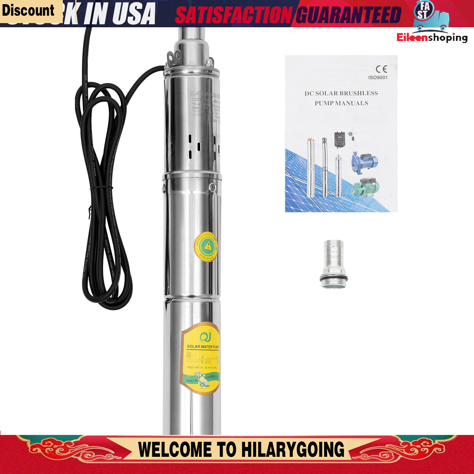 24V 370W Stainless Solar Water Pump Deep Well Solar Submersible Pump Durable New