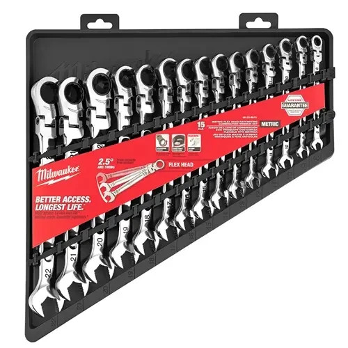 Milwaukee 48-22-9513 Flex Head Ratcheting Metric Combination Wrench Set - 15 PC