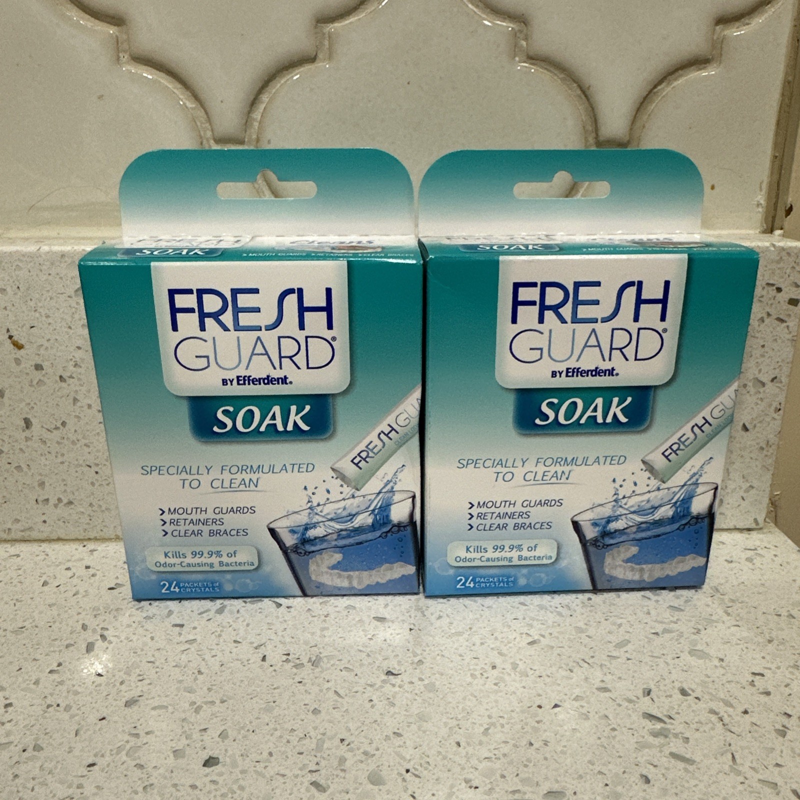 Fresh Guard Soak by Efferdent Crystals x2 Retainer Mouthguard Clear Braces Clean