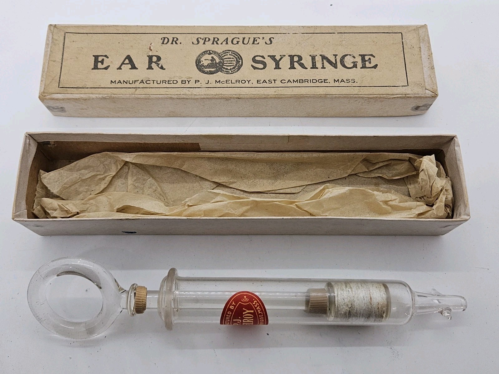1800's Victorian DR. SPRAGUE'S SYRINGE Hand Blown Glass - P.J. McElroy Cambridge