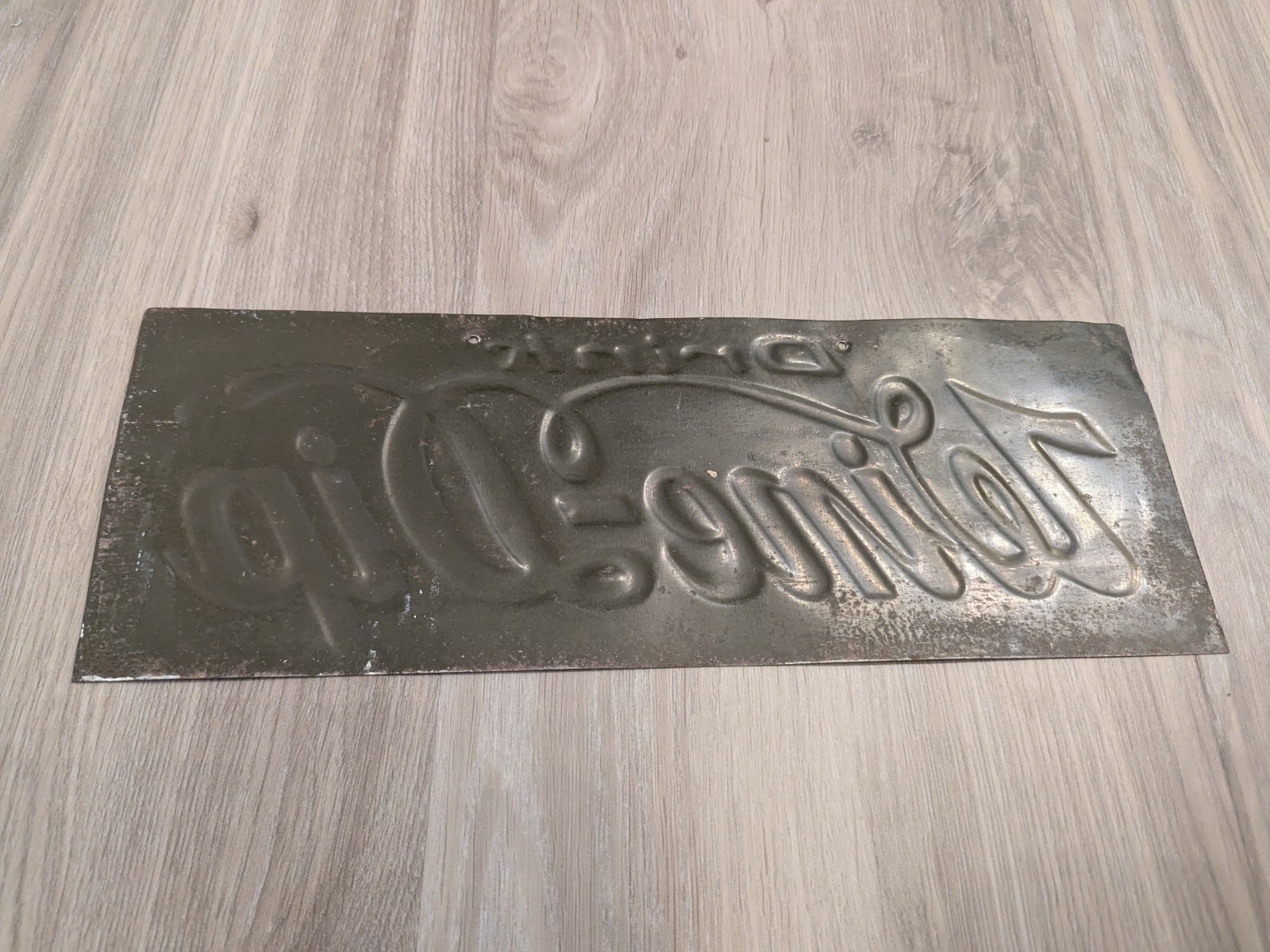 SUPER RARE WINE - DIP PROHIBITION ERA COLA TIN TACKER STRIP SIGN EMBOSSED CROWN