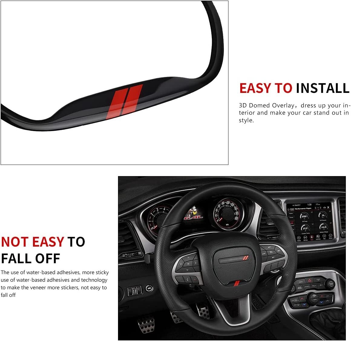 Auovo Steering Wheel Cover Trim for Dodge Charger Challenger 2015-2023 Black