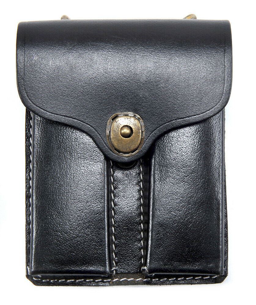 Black Leather .45 Double Magazine Pouch with belt hanger
