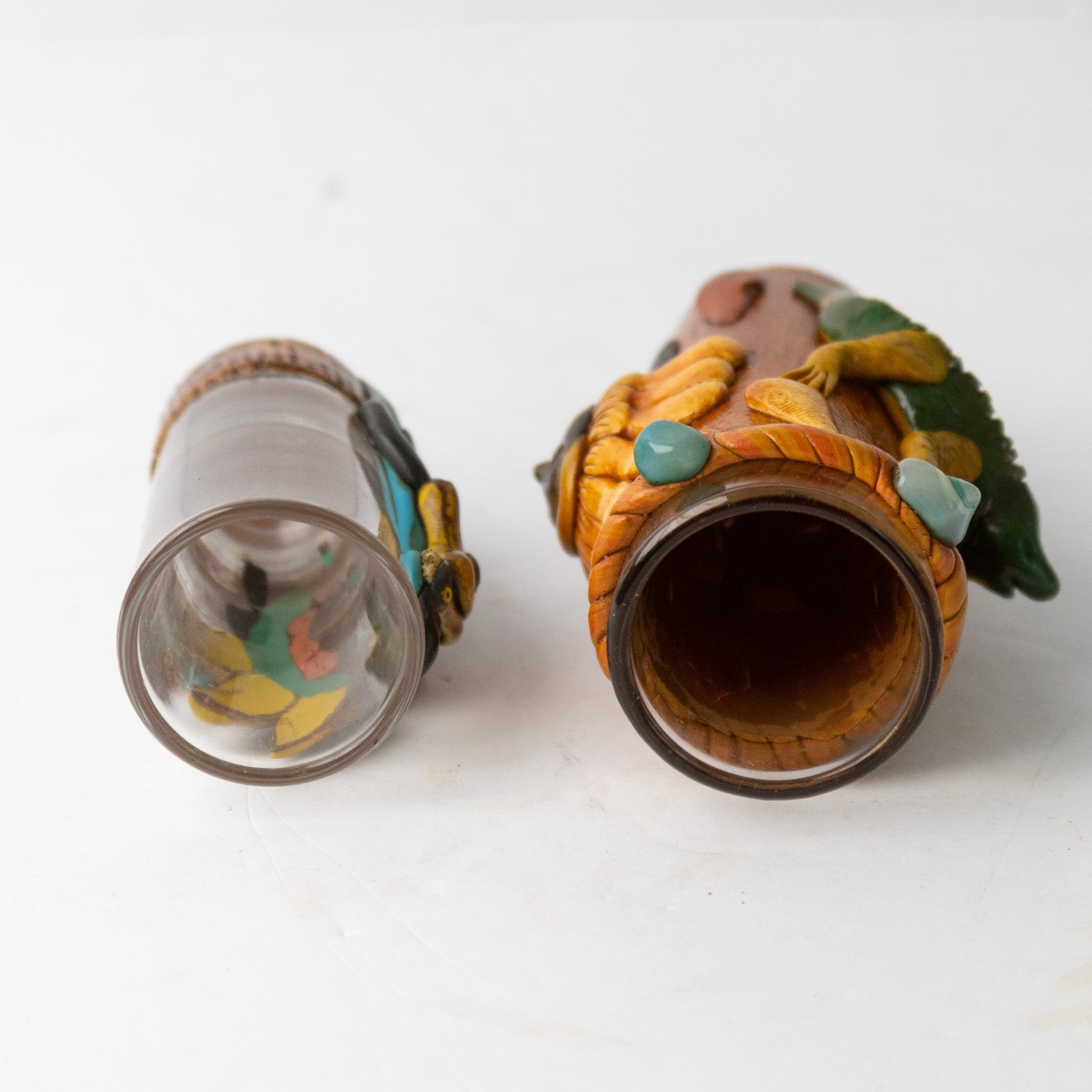 Vintage Honduras 3D Sculpted Shot Glass Set - Toucan & Mayan Chieftain Set of 2