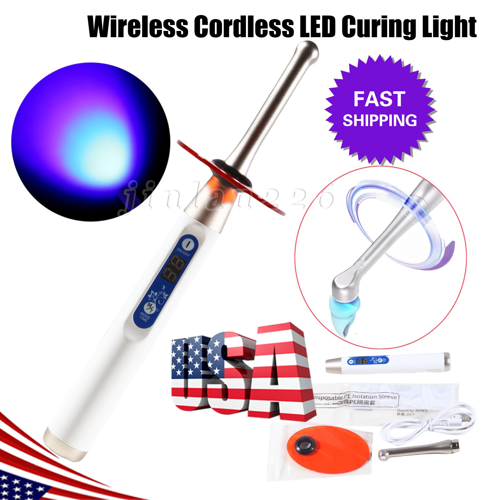 Dental 5Sec LED Curing Light Cure Lamp Wireless Resin Woodpecker Style