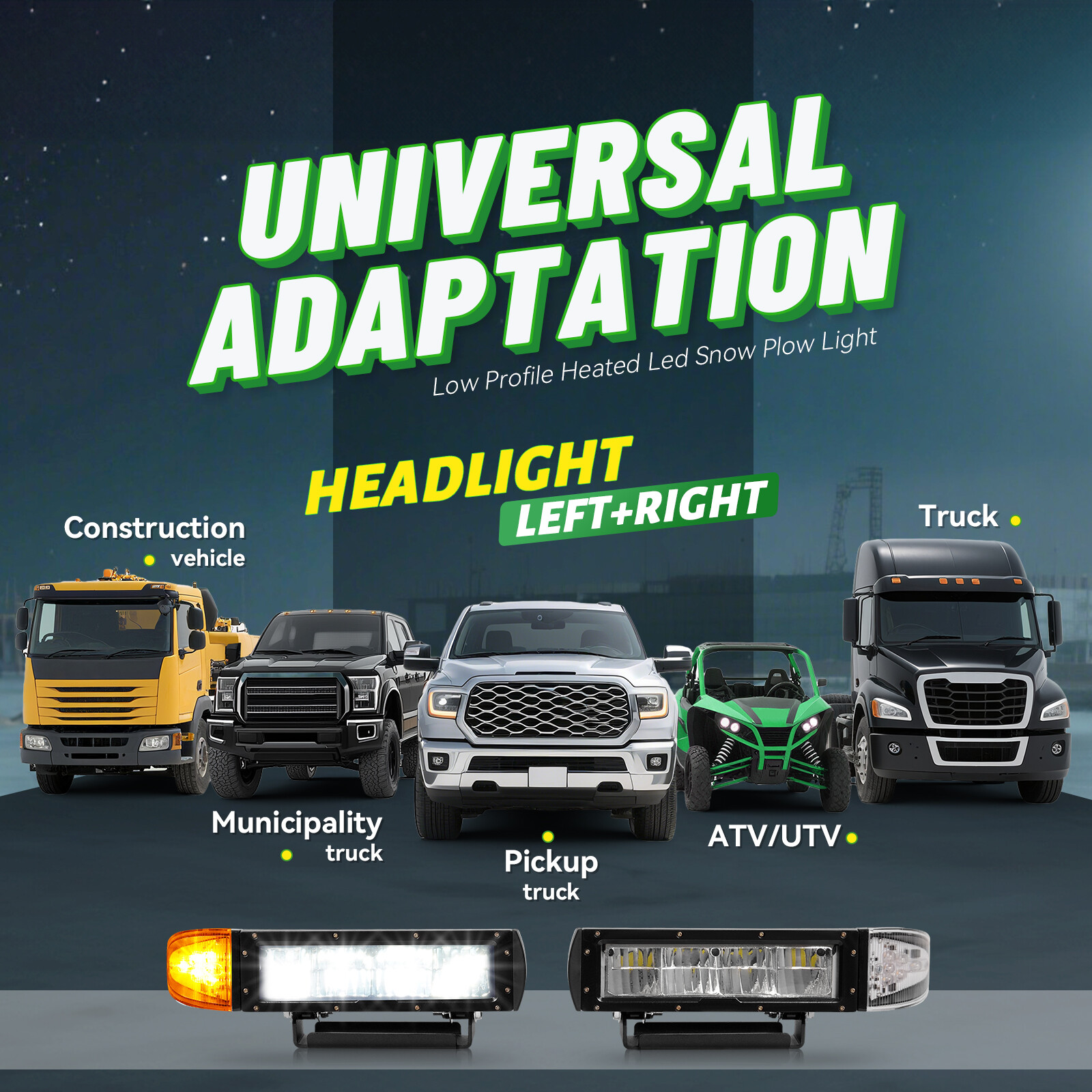 2PCS Universal Headlight Heated LED Plow Lights Replaces #1312100