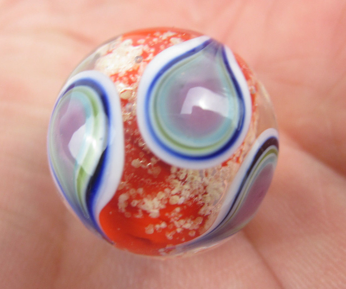 22mm NAMASTE Handmade GLOW IN THE DARK art glass Red Marble ball 7/8" SHOOTER
