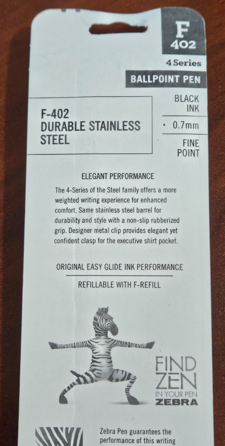 2 Zebra F402 Ballpoint Stainless Steel Retractable Pen Fine Point Black 0.7 mm