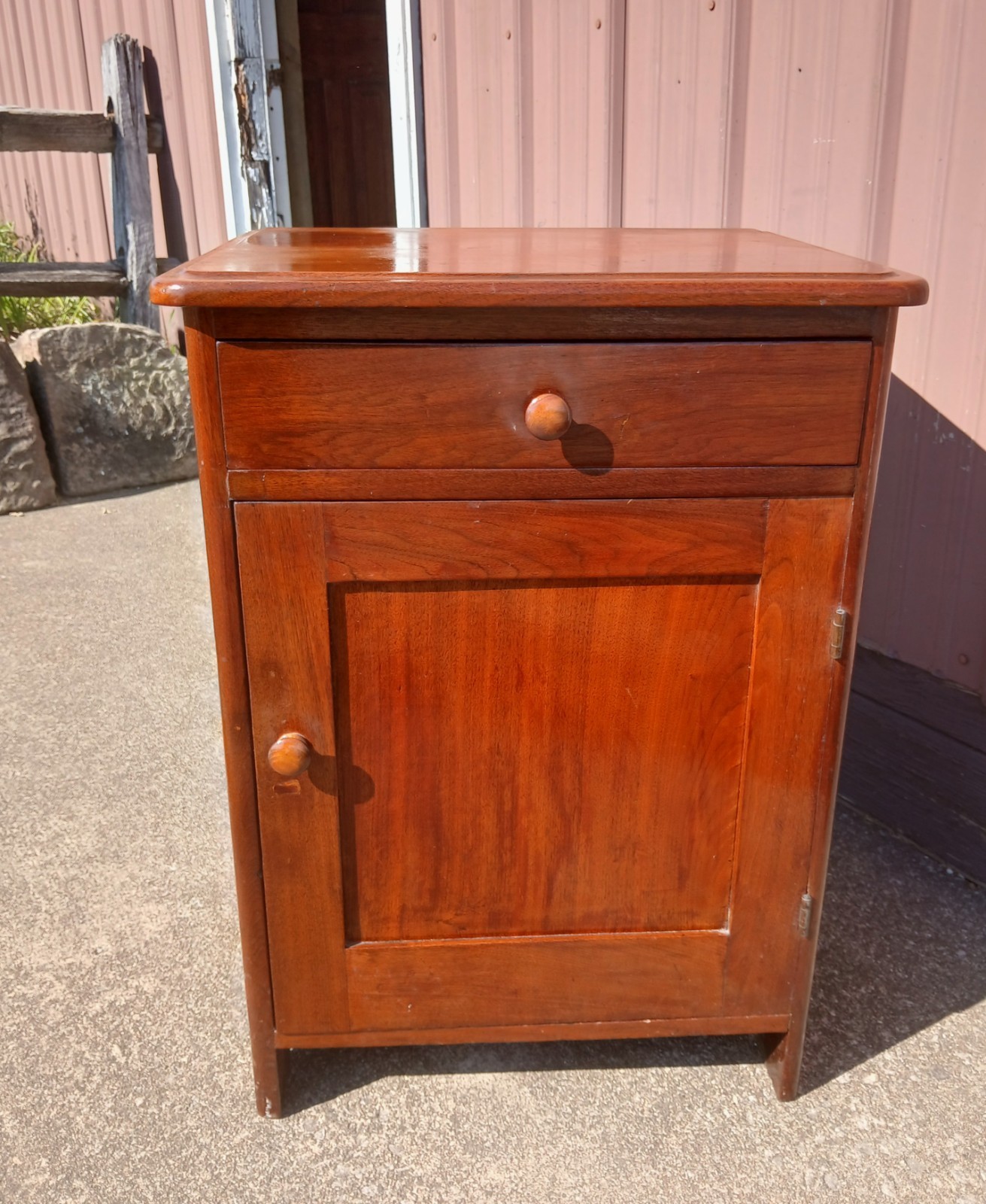 Antique Walnut One Door Wash Stand Commode with Drawer 1870s