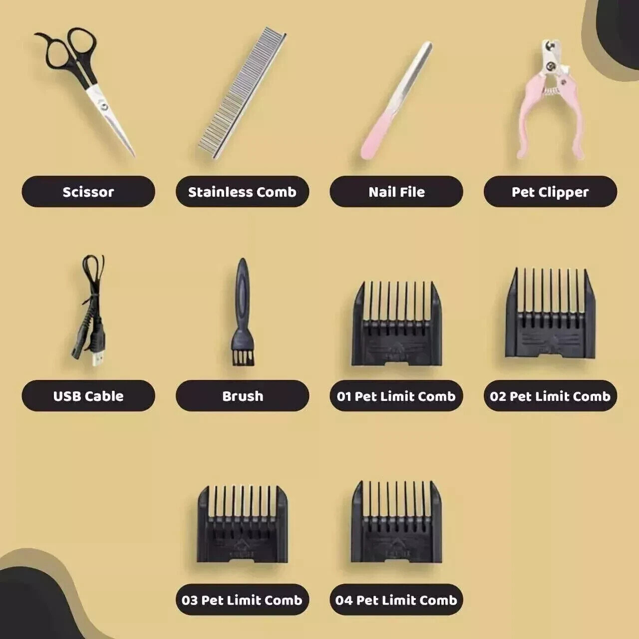 Dog Cat Pet Grooming Kit Rechargeable Cordless Electric Hair Clipper Trimmer Set