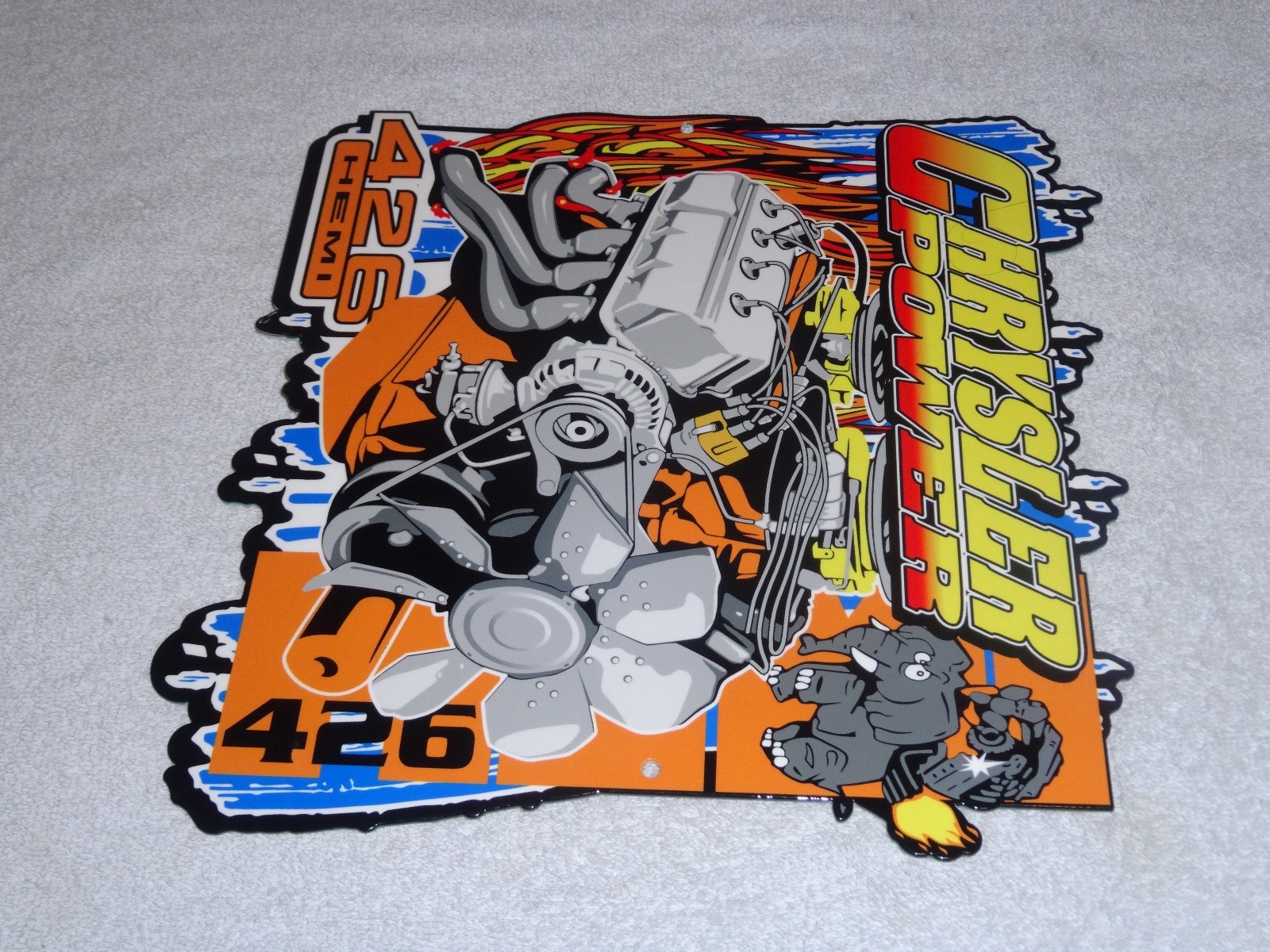 VINTAGE "CHRYSLER POWER 426 HEMI MOTOR ELEPHANT" 11 3/4" METAL GASOLINE OIL SIGN