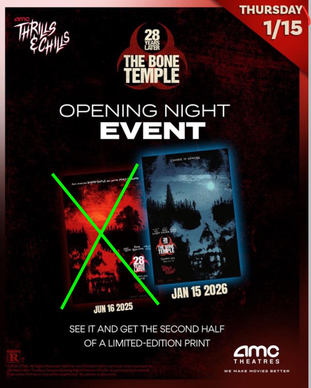 28 Years Later The Bone Temple Poster Opening Night Event AMC Exclusive 11"x17"