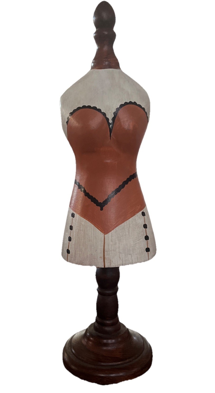 Wood Dress Form Mannequin Decor Hand Painted Lingerie Corset Style Tabletop