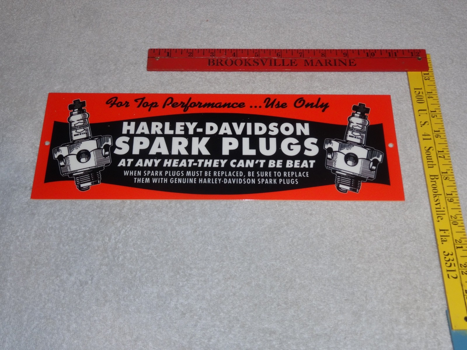 VINTAGE HARLEY DAVIDSON MOTORCYCLE SPARK PLUG PORCELAIN METAL GASOLINE OIL SIGN!