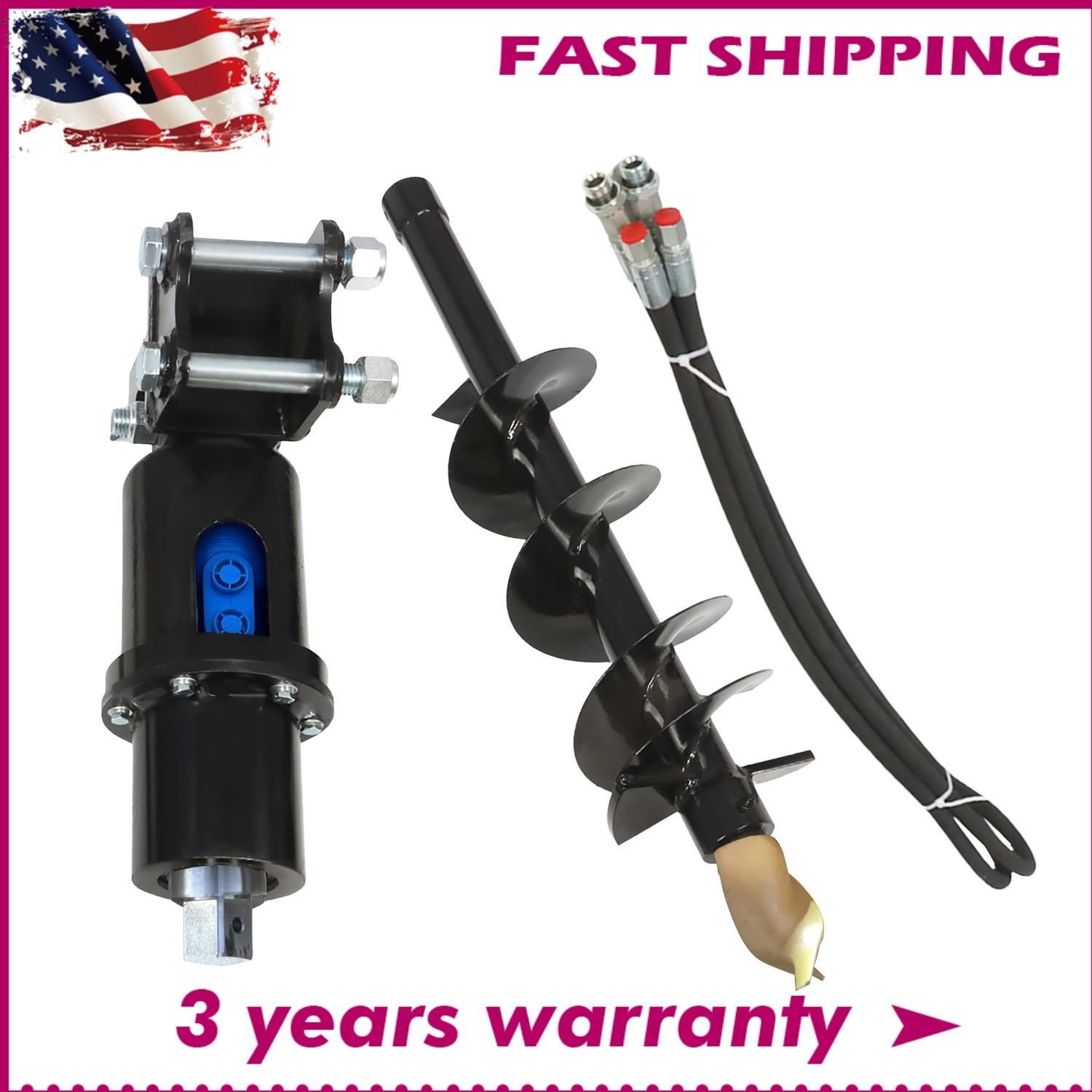 200mm Diameter Auger Drill Fits For  Mini Excavator Small Digger  1Ton-1.5Ton US