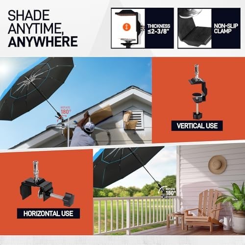 60" Folding Magnetic Umbrella for Outdoor Work, 600lb Suction Base, 2-in-1 Sun &