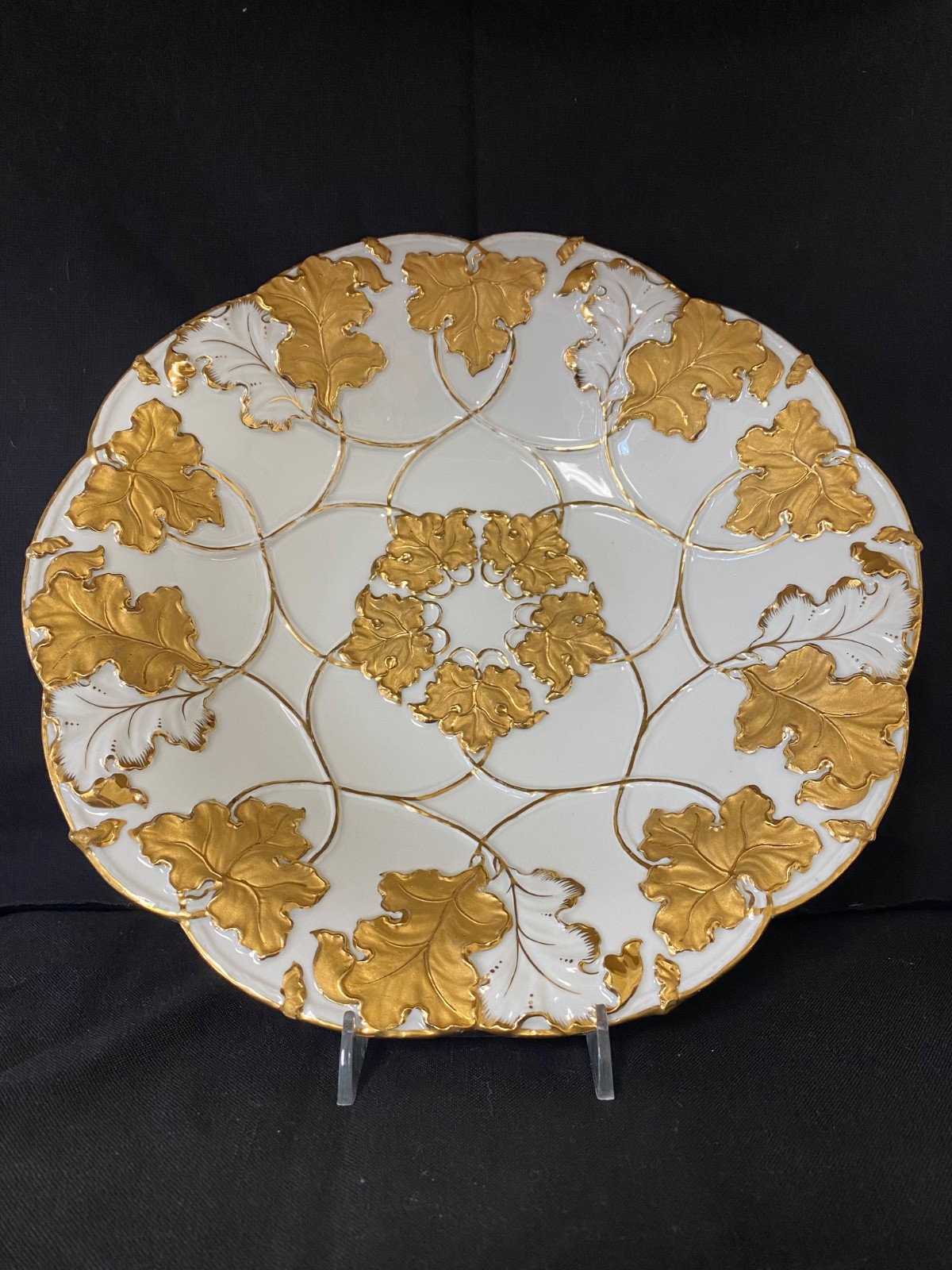 Antique Meissen Porcelain Fruit Bowl Serving Dish Gold Leaves 11"