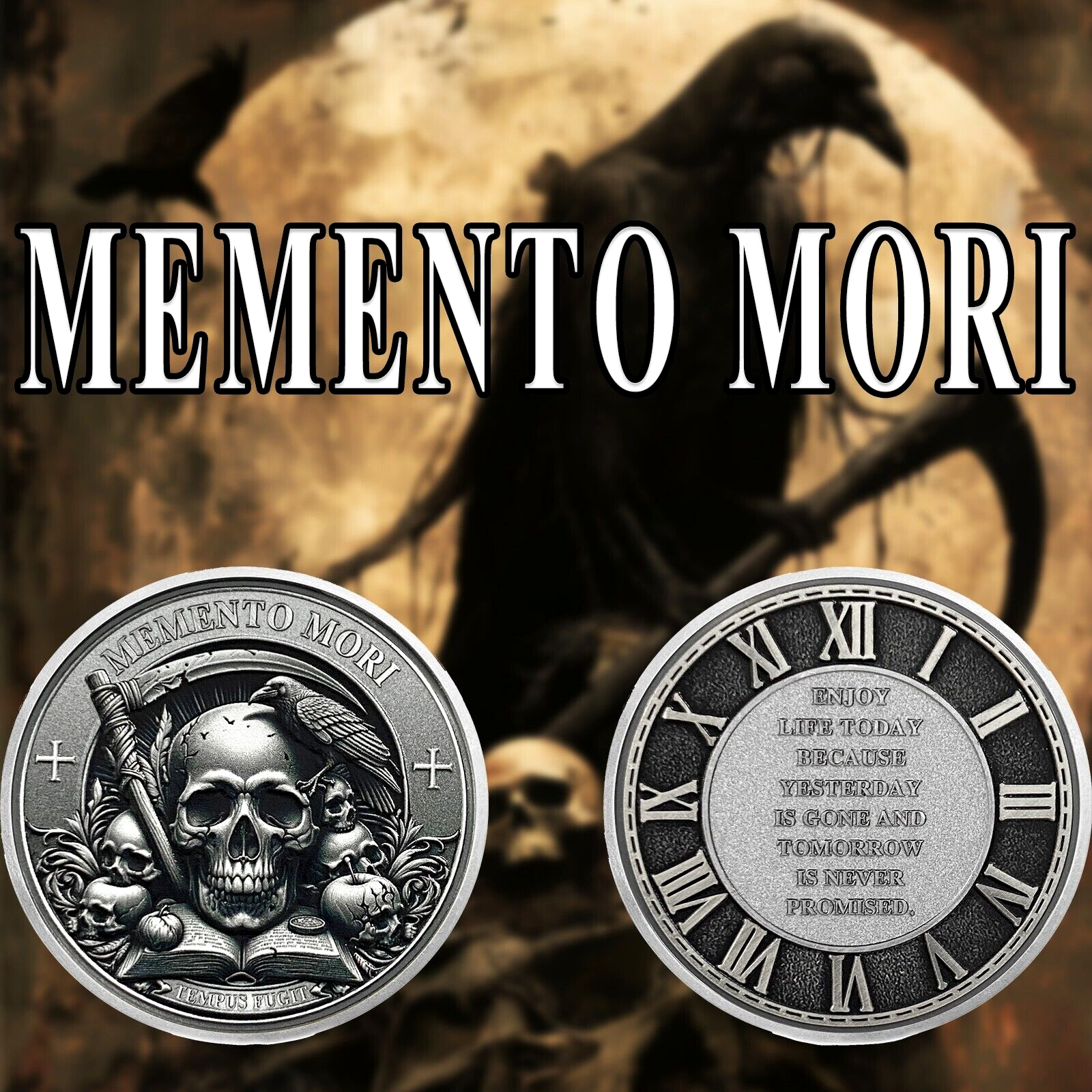 3D Skull Stoic Coin Memento Mori Coin Memento Vivere Coin Gifts For Men Women