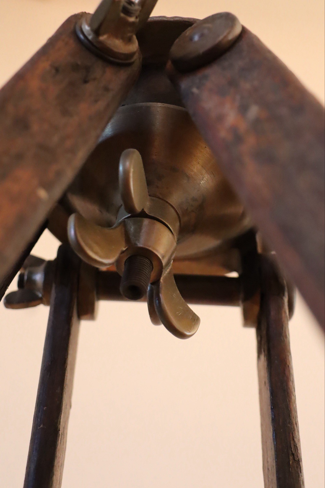 Antique Wood Survey Tripod Oak And Brass