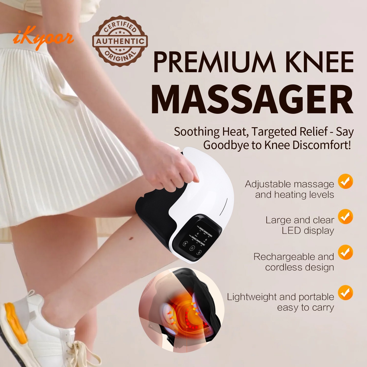Wireless Knee Massager with Heat Vibration Massage LED Screen Infared Therapy