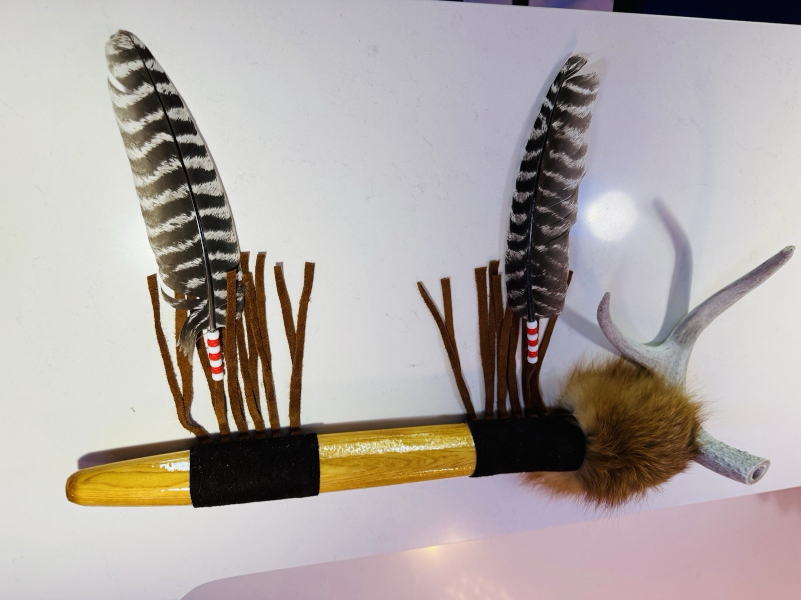 Native American Indian Deer Antler Peace pipe. By Enrolled Cherokee 24”