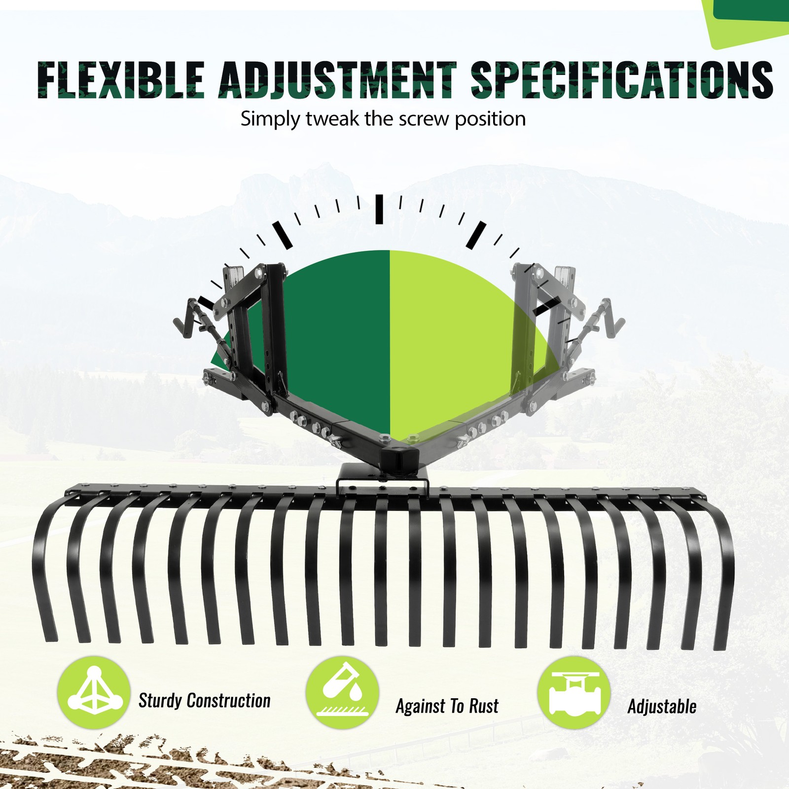 For ATV UTV Lawn Garden Tractors 60" Landscape Rake W/1 Point Hitch Lift Steel