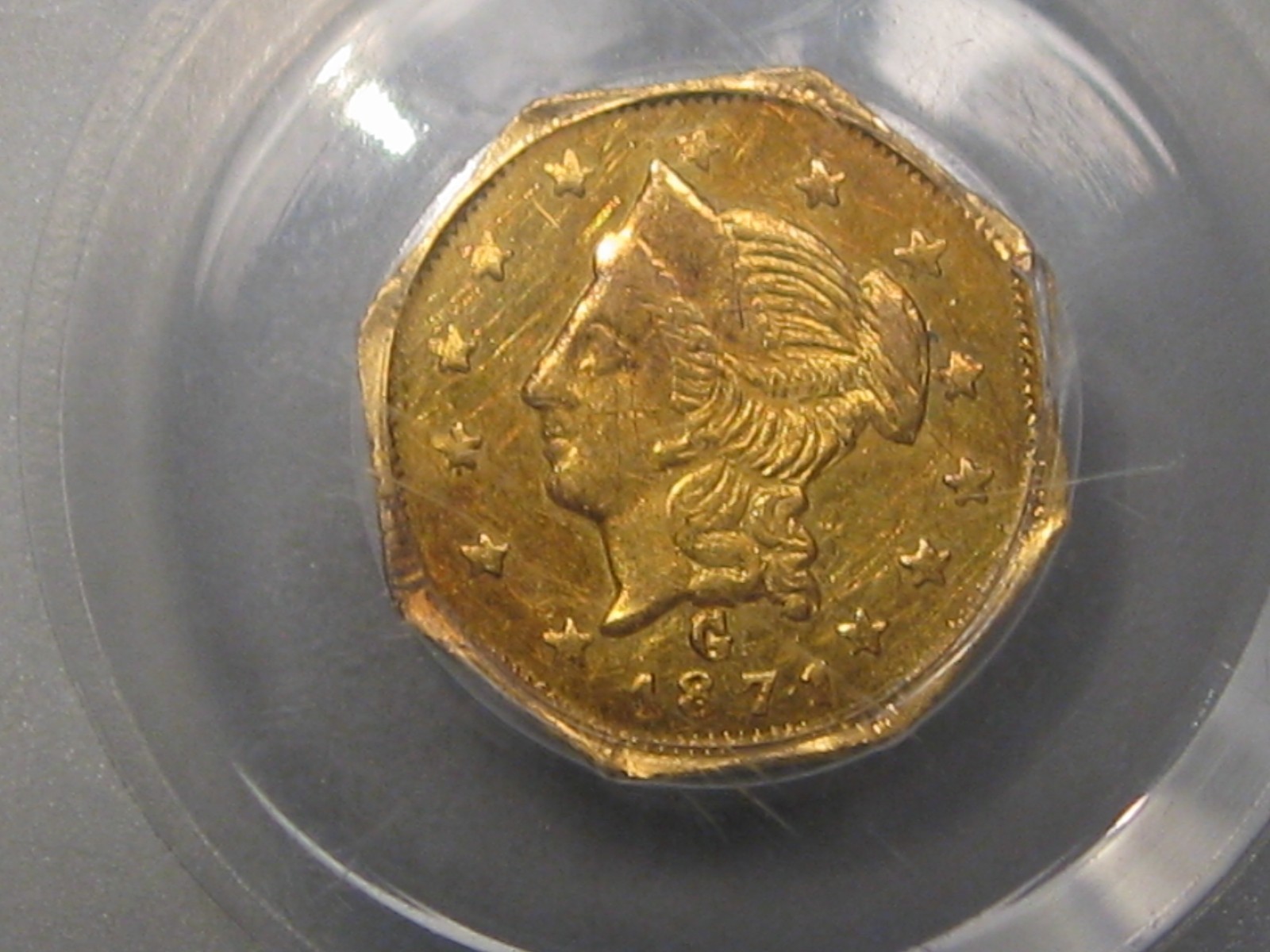 1871 $1 California GOLD PCGS UNC details graffiti G$1 BG-1109 One Dollar