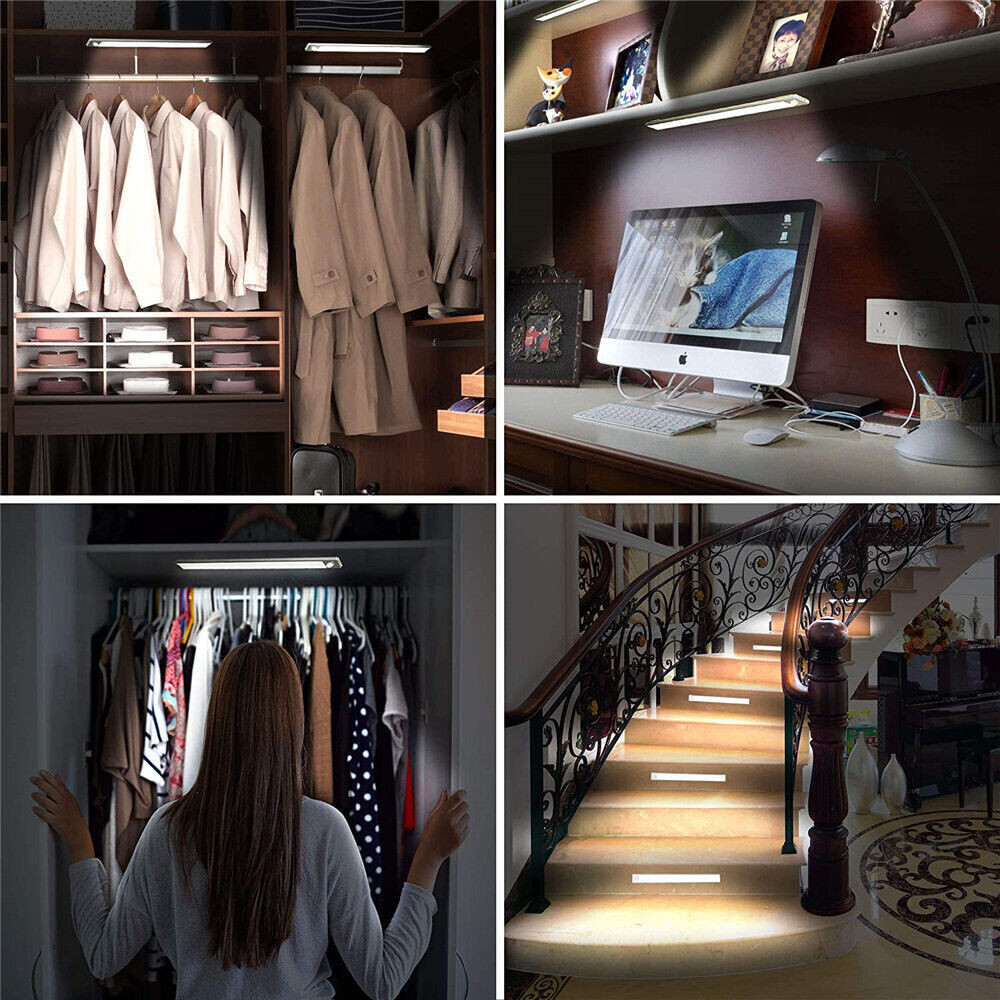 LED Motion Sensor Under Cabinet Closet Light USB Rechargeable Kitchen Lamp Strip
