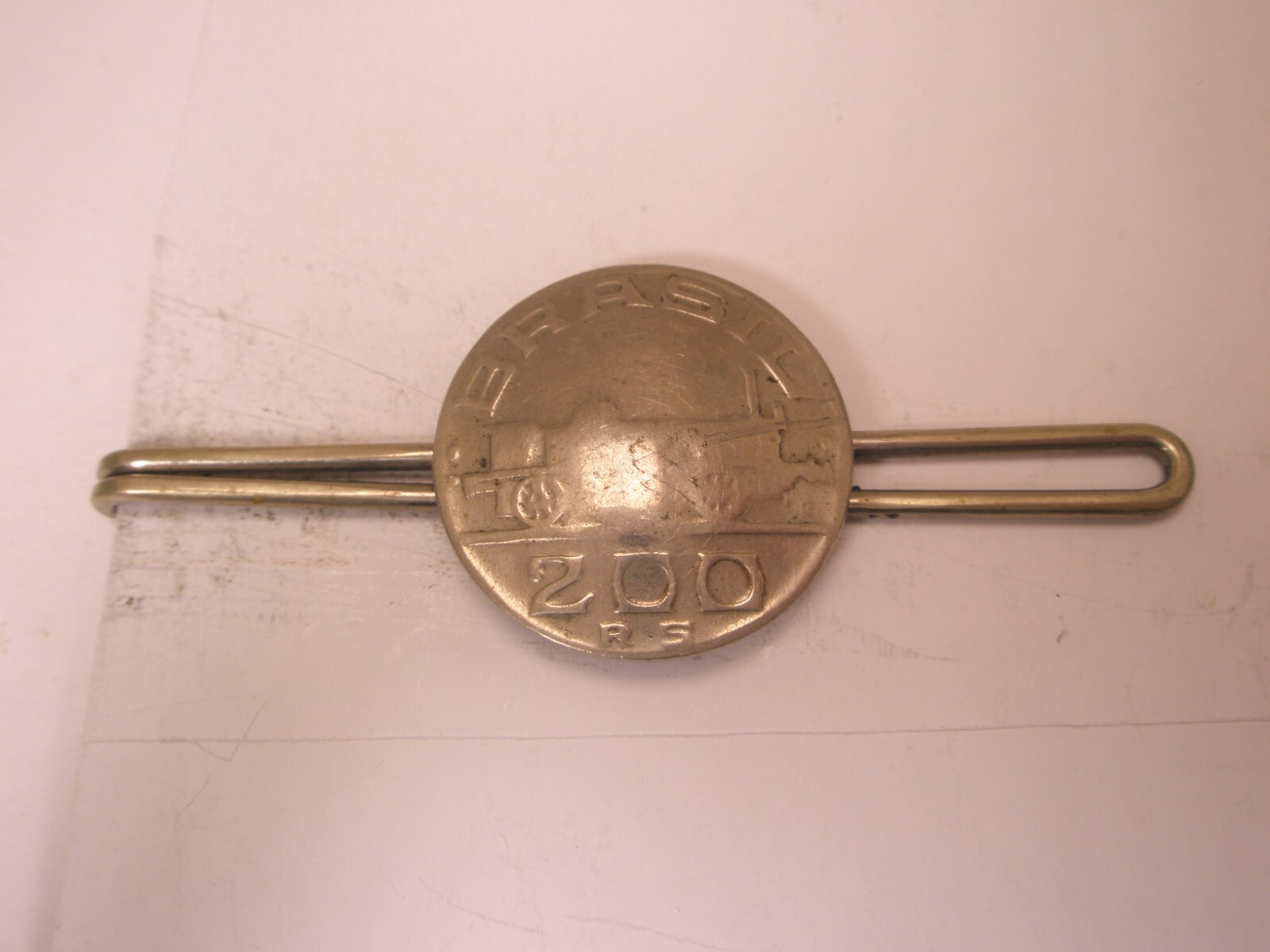 Brasil Brazil 200 Reis Coin Vintage Tie Bar Clip