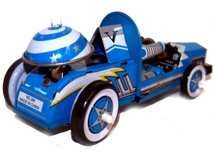 Robot Astronaut Racer Tin Toy Car Windup Blue