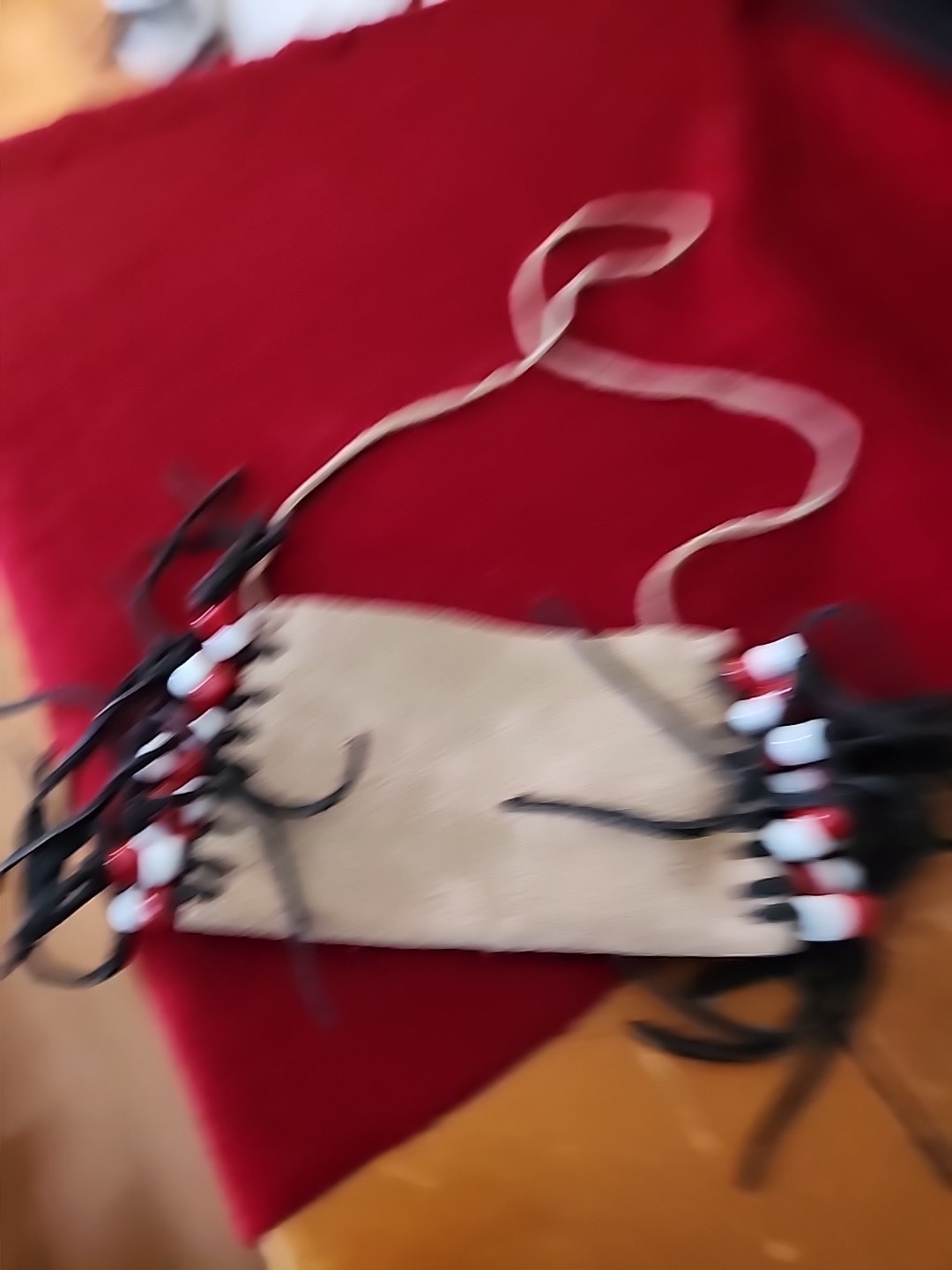 Native American Leather Pouch, Red/white Beads, Cherokee Made,  COA  #723