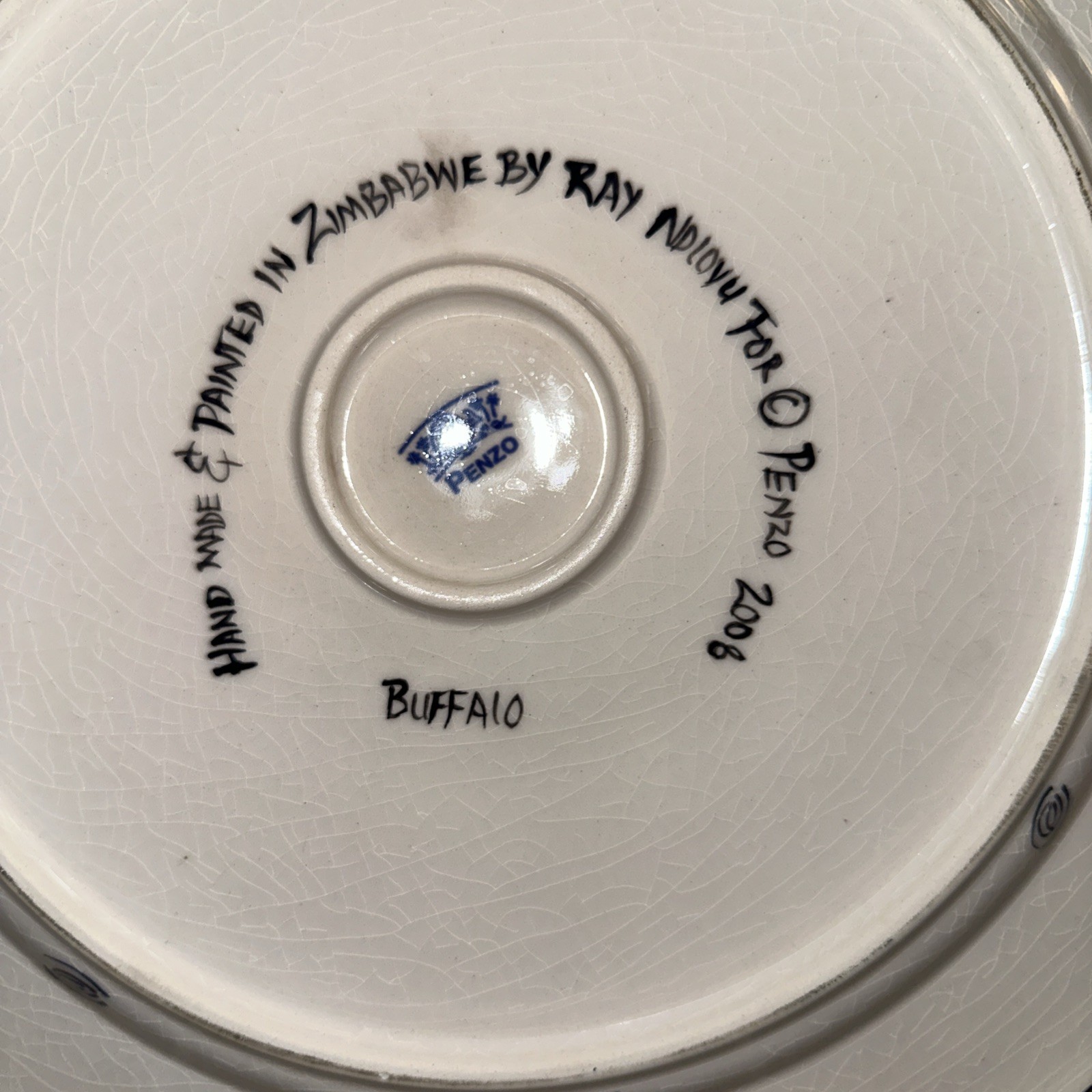 Penzo Zimbabwe Hand Painted 12.25 In Plate Buffalo Signed 2008