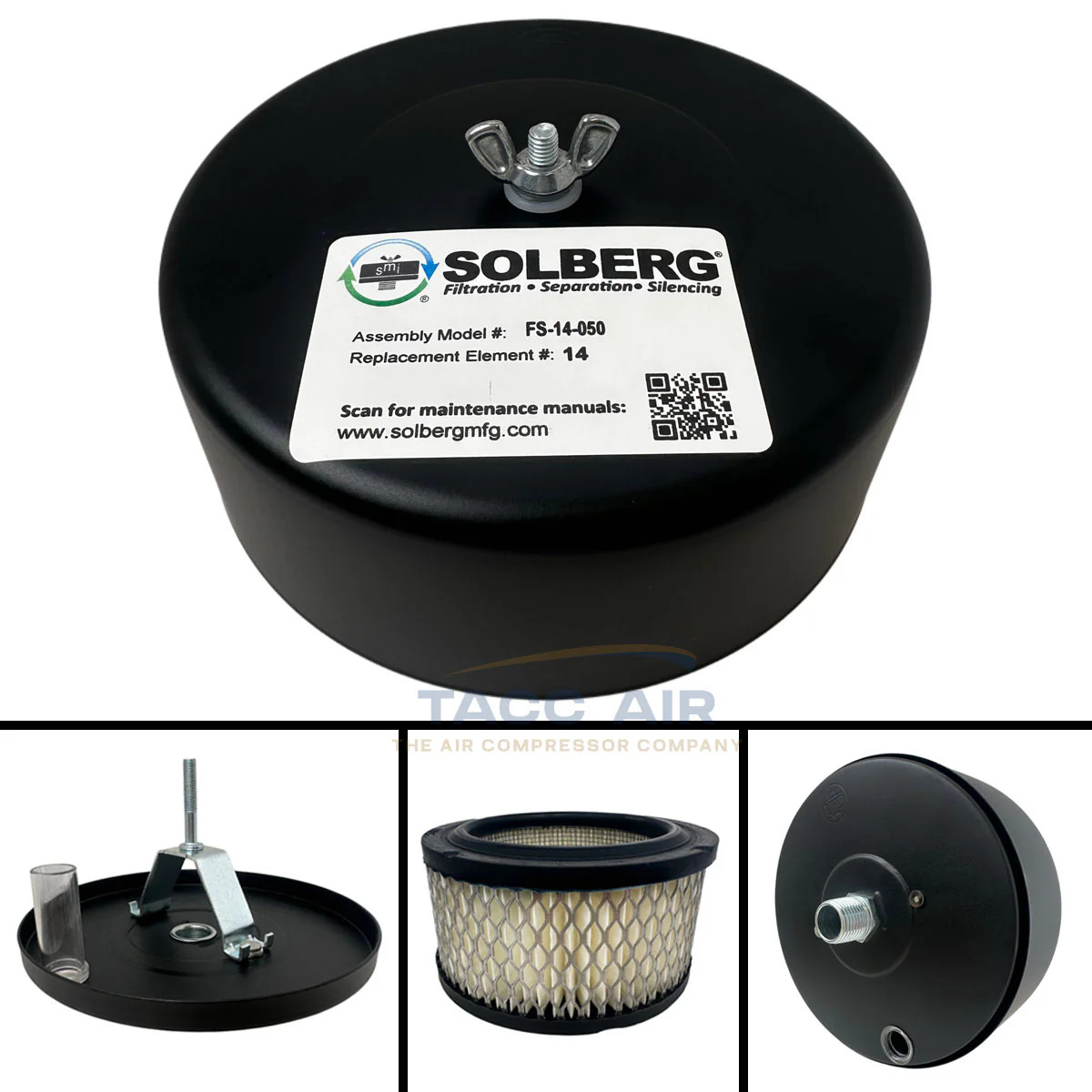 1/2" NPT Air Compressor Intake Filter Silencer Metal Housing Canister USA Made