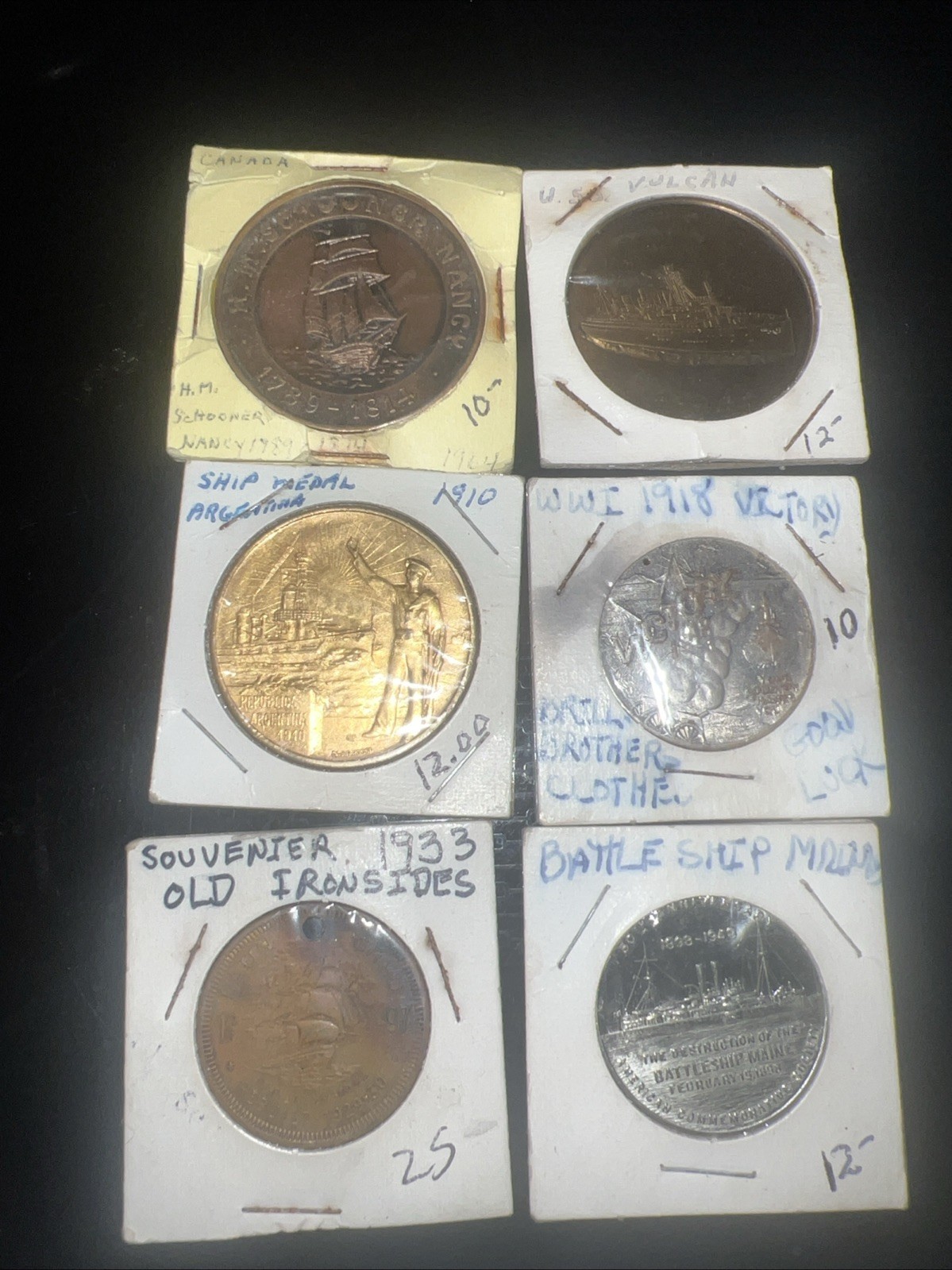 6 Vintage Ship Boat Battleship Military Medal Token Souvenir Free Shipping