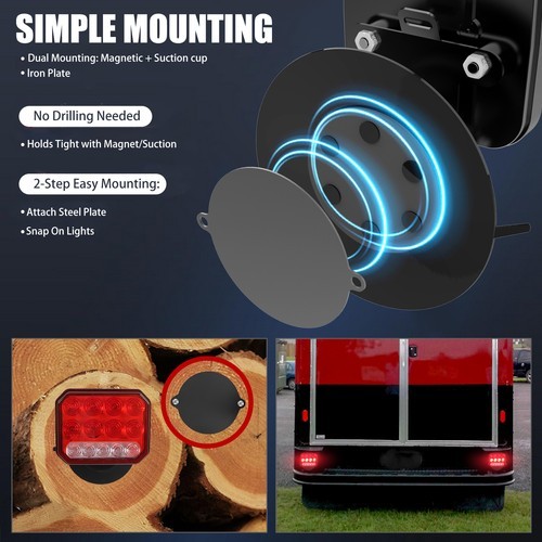 2X Wireless Trailer Lights Magnetic LED Tow Light Turn Signal Brake Reverse Stop