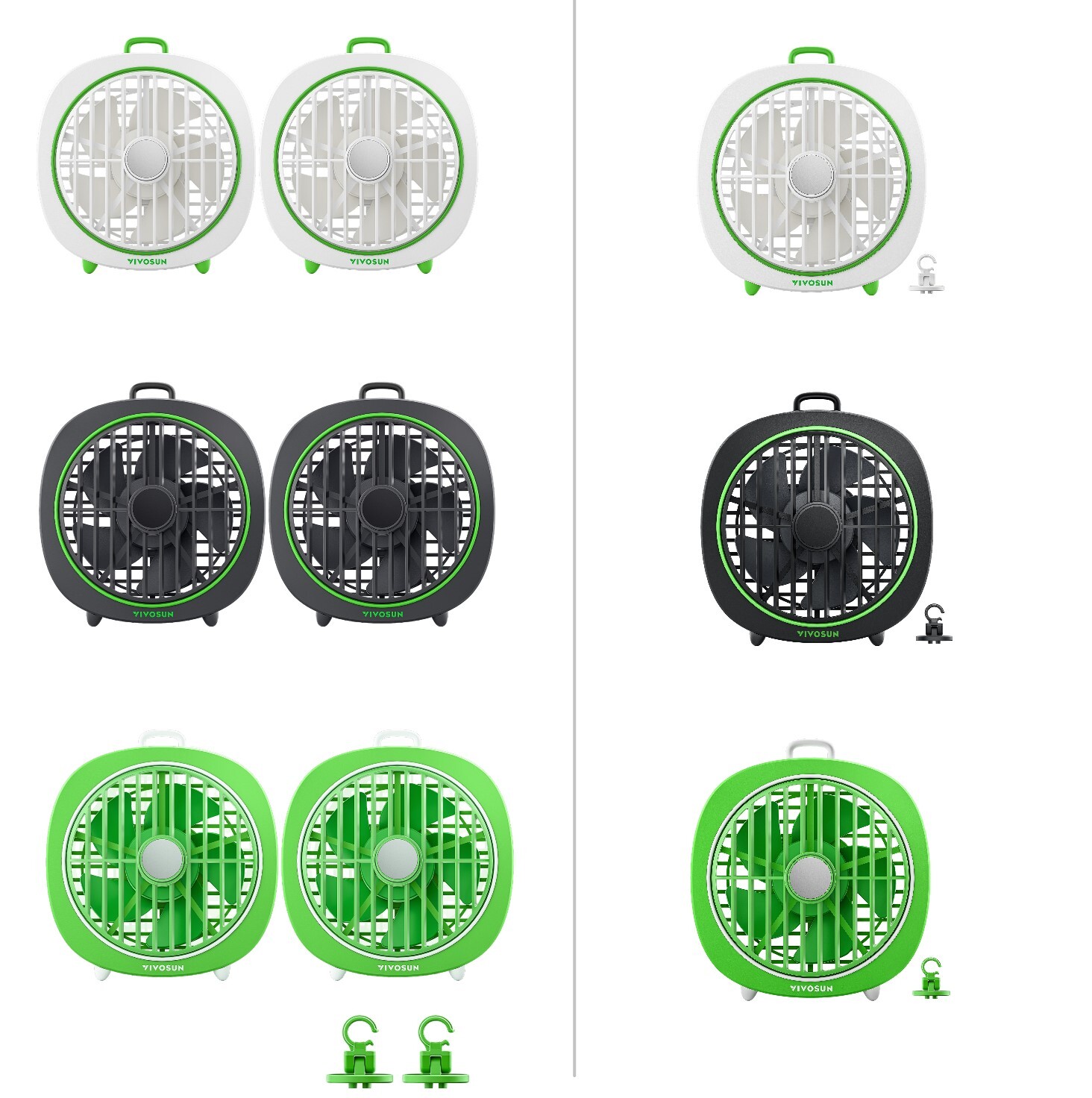 VIVOSUN AeroWave D4, 4” Grow Tent Clip Fan w/ Detachable Hook, Black/Green/White