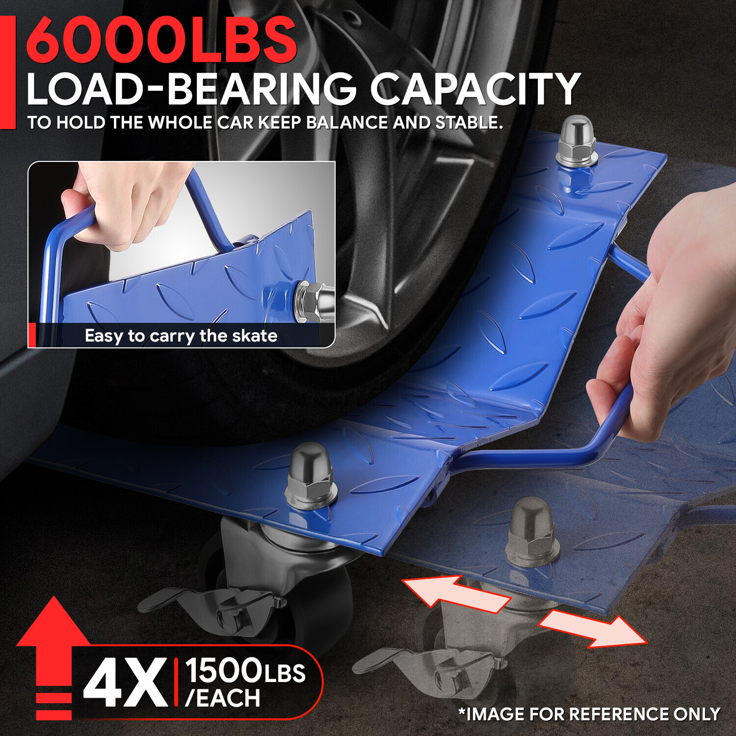 [4PCS] 6000lbs.Heavy Duty Skate Car Tire Wheel Dollies Auto Repair Slide Blue