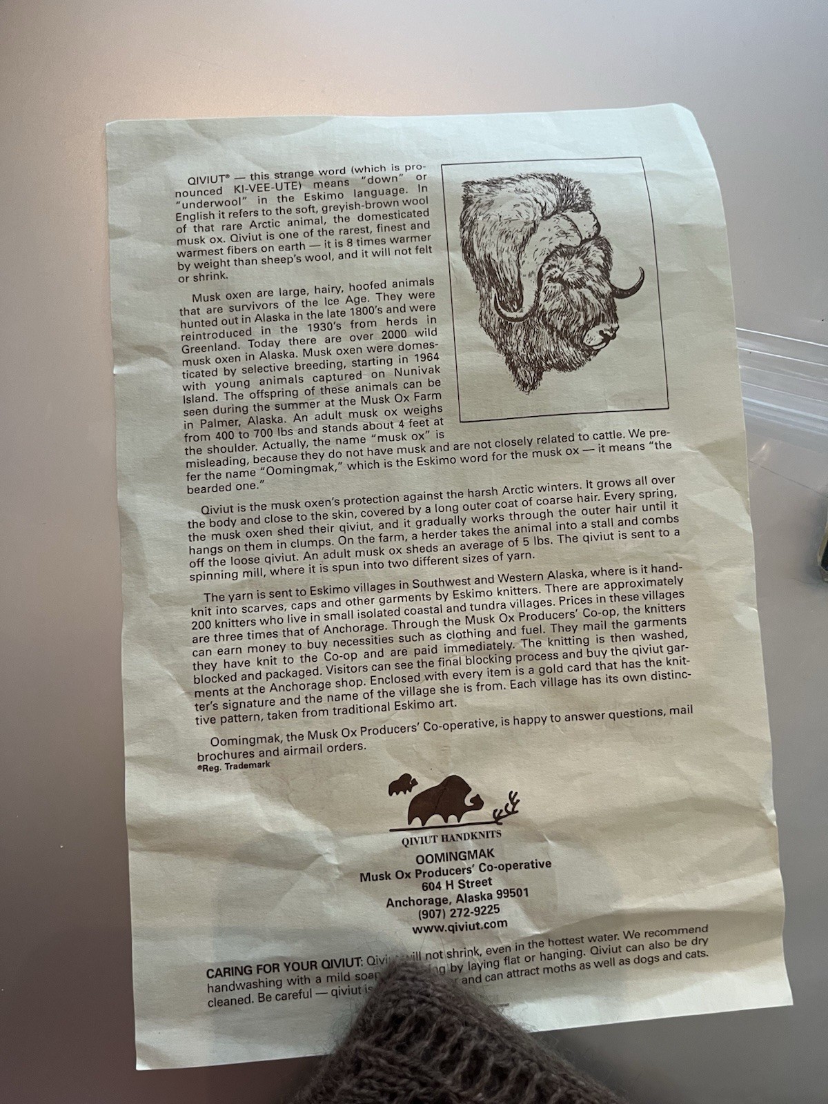 Authentic Qiviuk 100% Musk Ox Oomingmak Eskimo Smoke Ring Handknit Alaskan