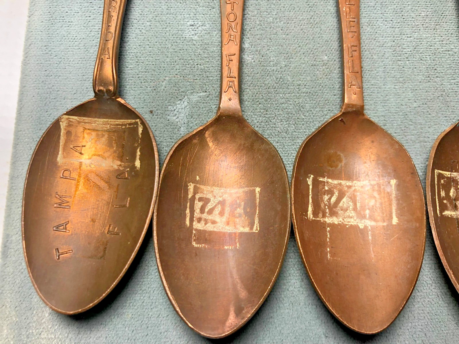 Vintage 1900's Florida Souvenir Copper Spoons Old Hotels - Lot of 6