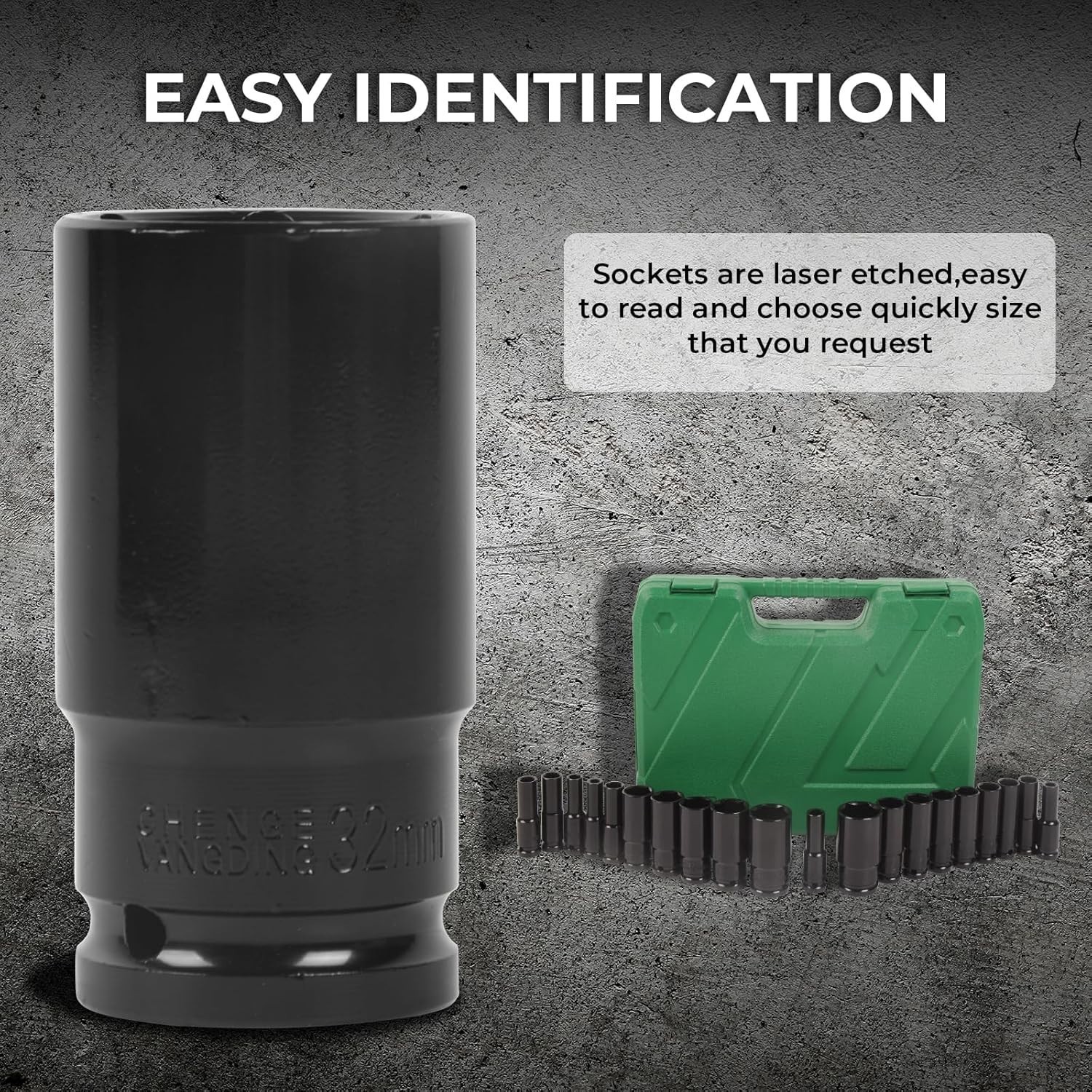 20PCS 1/2''Deep Impact Sockets Set Drive Metric 8mm-32mm Deep 6-Point Set w/case