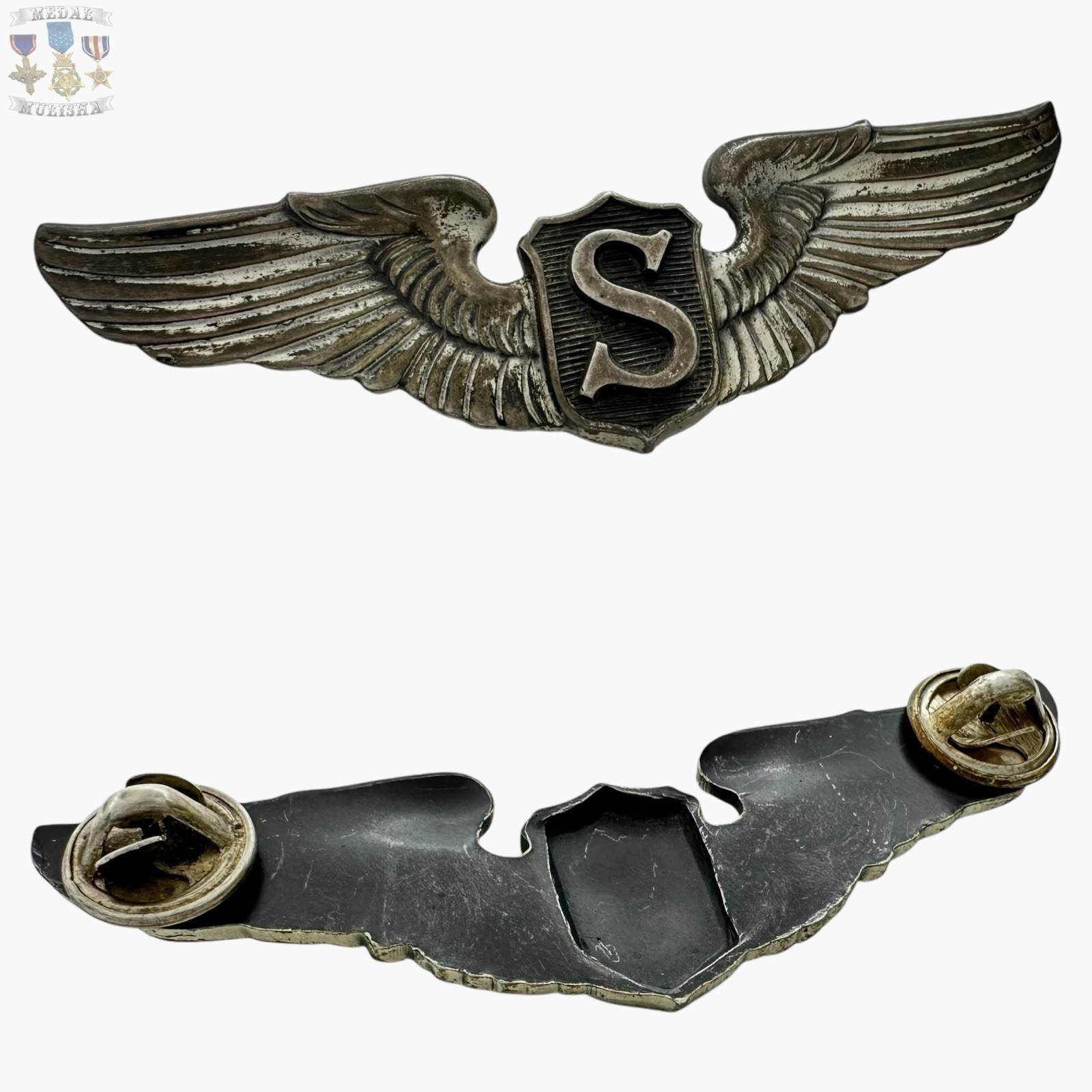 WWII USAAC SERVICE PILOT WINGS US ARMY AIR FORCES 3” SIZE STERLING WW2  #279