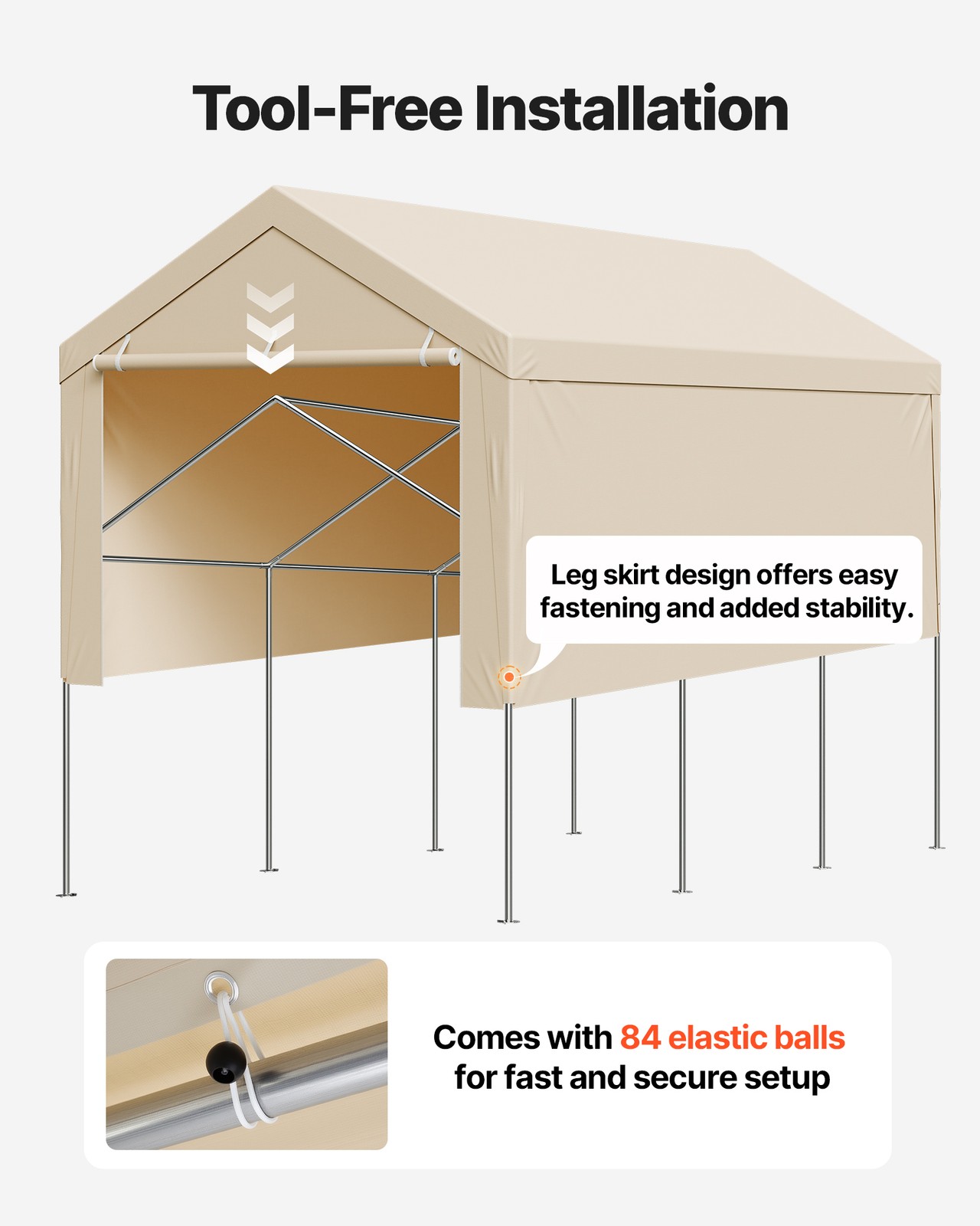 VEVOR Carport Replacement Canopy Cover with Sidewalls 10x20ft Frame Not Included