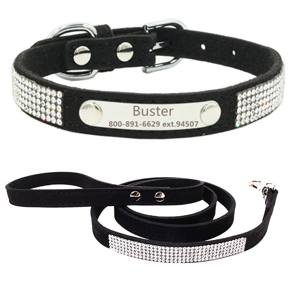 Rhinestones Personalized dog collar Bling engraved custom ID tag Name / Number