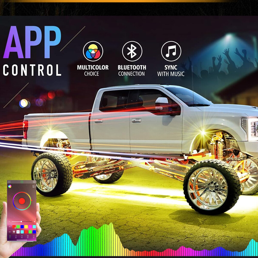 4x RGB LED Pods Rock Lights Kit Underbody Neon Light Fit Ford F-150 F-250 F-350